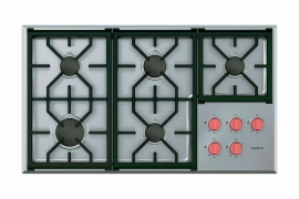 Professional Gas Cooktop with red knobs. W 91.4cm, 5 burners (ICBCG365P/S)