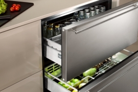 Stainless steel panel integrated drawer-fridge with two drawers, W80cm (60000010)