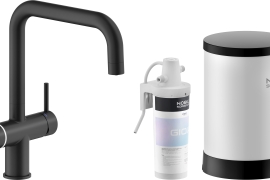 Matte black U-shaped kitchen faucet with filtered boiling water. (LV0K123/EHTBM)