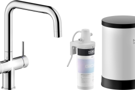 Chrome U-shaped kitchen faucet with filtered boiling water. (LV0K123/EHTCR)