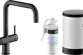 Matte black U-shaped kitchen faucet with boiling water and filter. (LV0K123/HTBM)