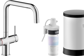 Chrome U-shaped kitchen faucet with boiling water and filter. (LV0K123/HTCR)