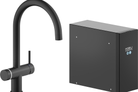 Matte black J-shaped kitchen faucet with carbonated water and filter. FRIZZA (LV0K133/EFRBM)