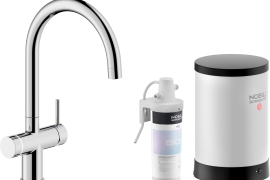 Chrome J-shaped kitchen faucet with filtered boiling water. (LV0K133/EHTCR)