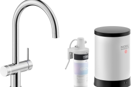Brushed J-shaped kitchen faucet with boiling water and filter. (LV0K133/EHTIX)