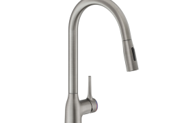 Brushed J-shaped pull-out kitchen faucet. MANIA (CU128137IX)