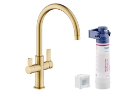 Brushed gold J-shaped kitchen faucet with water filter. FILTRA (FL96824/3VBGTP)