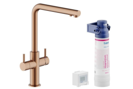 Brushed copper L-shape kitchen faucet with water filter. FILTRA (AQ93823/3VBRTP)