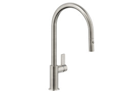 Brushed stainless steel J-shaped pull-out kitchen faucet. FLAG (FL96113IP)
