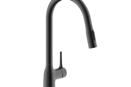 Brushed gun metal J-shaped pull-out kitchen faucet. MANIA (CU128137GUP)