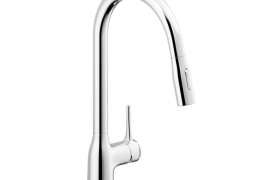 Chrome J-shaped pull-out kitchen faucet. MANIA (CU128137CR)