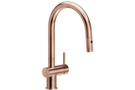 Brushed copper J-shaped kitchen faucet with hand shower. LIVE (BR00237RTP)