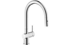 Chrome J-shaped kitchen faucet with hand shower. LIVE (BR00237CR)