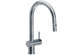 Brushed gun metal J-shaped kitchen faucet with hand shower. LIVE (BR00237GUP)