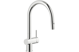 Brushed J-shaped kitchen faucet with hand shower. LIVE (BR00237IX)