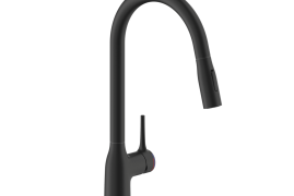 Matte black J-shaped pull-out kitchen faucet. MANIA (CU128137BM)