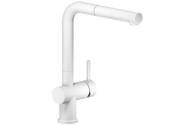 Matt white L-shaped pull-out kitchen faucet. LIVE (LV00117/1WM)